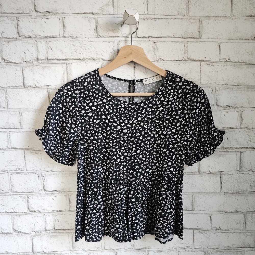 ☆ PAPER CRANE Black and White Floral Babydoll Top, XS ☆